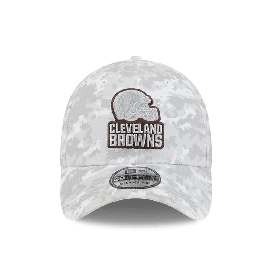 This is a Cleveland Browns NFL Salute To Service 2025 Grey Camo 39THIRTY Stretch Fit Cap 3