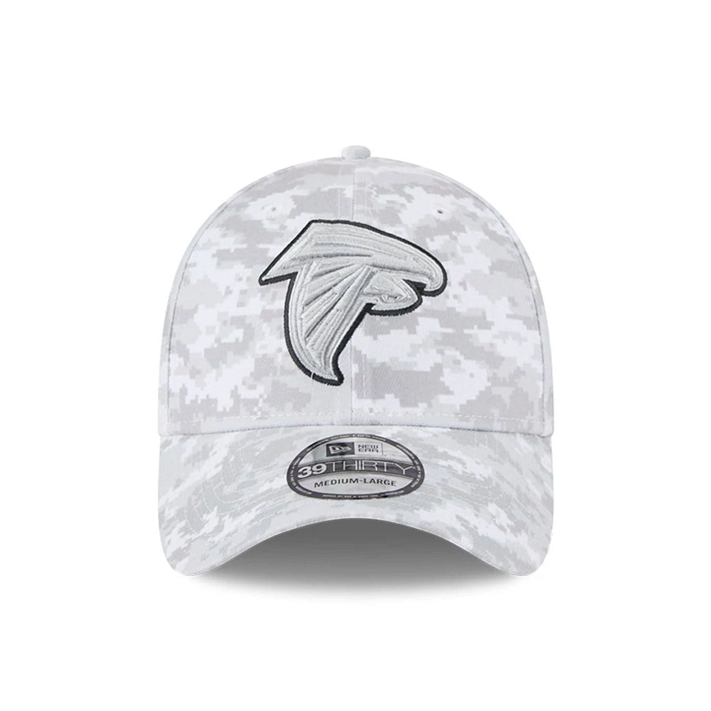 This is a Atlanta Falcons NFL Salute To Service 2025 Grey Camo 39THIRTY Stretch Fit Cap 3