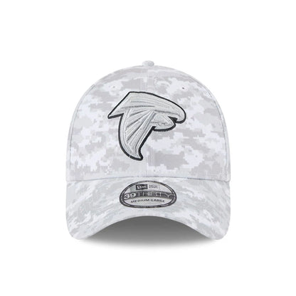 This is a Atlanta Falcons NFL Salute To Service 2025 Grey Camo 39THIRTY Stretch Fit Cap 3