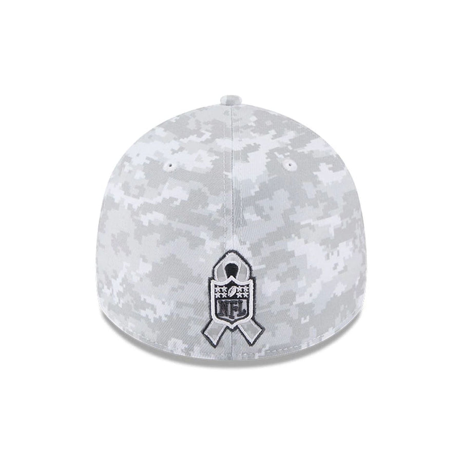 This is a Atlanta Falcons NFL Salute To Service 2025 Grey Camo 39THIRTY Stretch Fit Cap 5