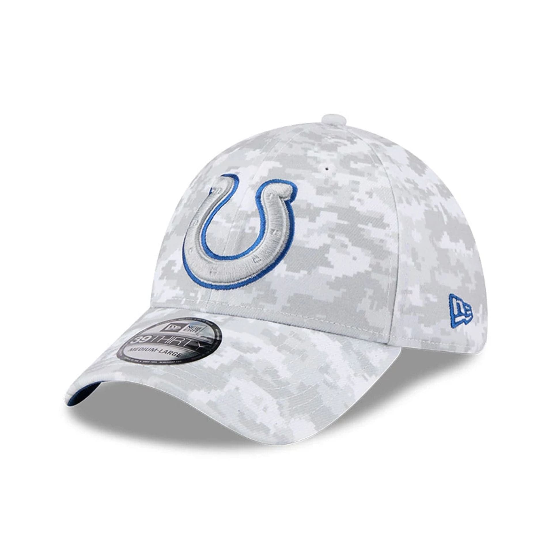 This is a Indianapolis Colts NFL Salute To Service 2025 Grey Camo 39THIRTY Stretch Fit Cap 4