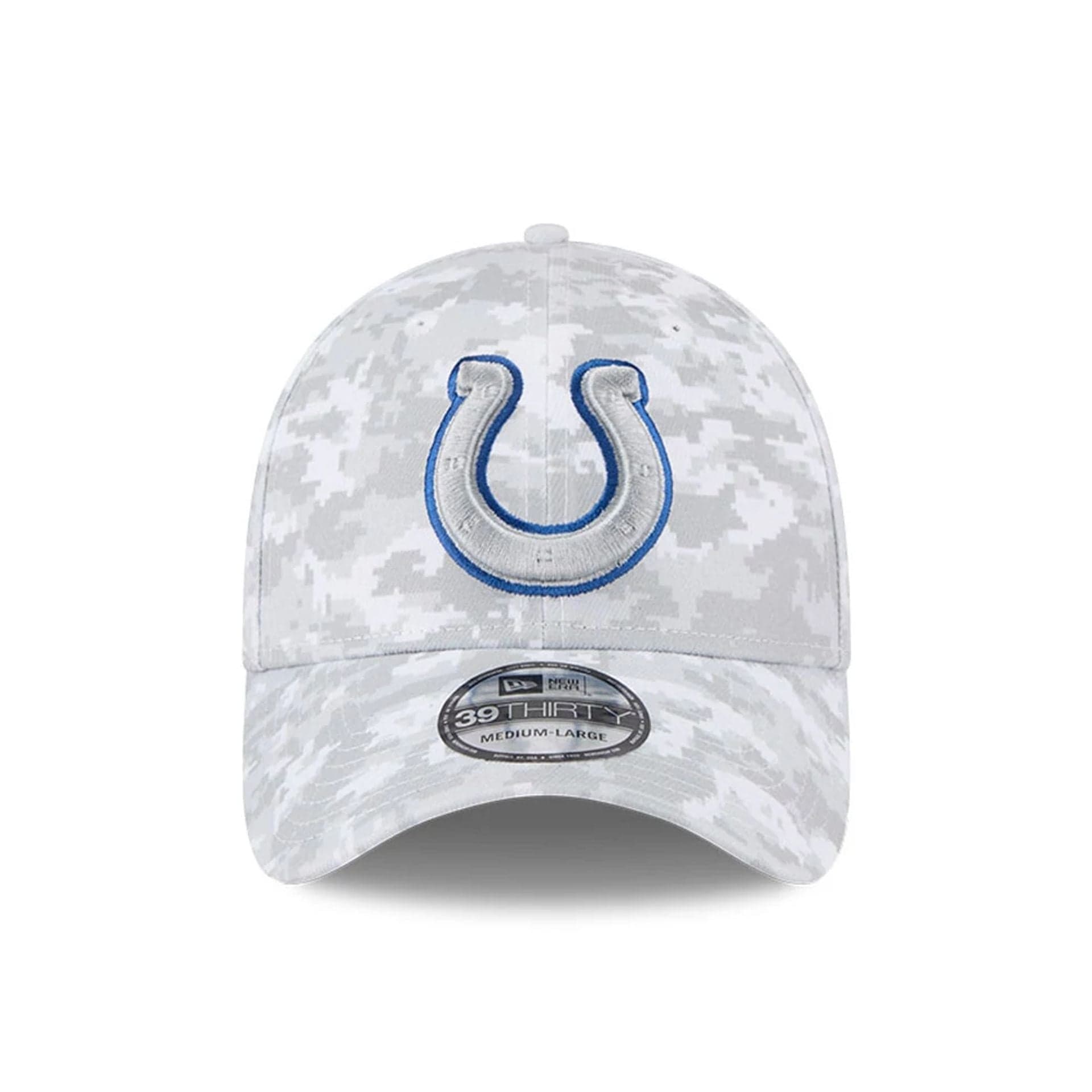 This is a Indianapolis Colts NFL Salute To Service 2025 Grey Camo 39THIRTY Stretch Fit Cap 3