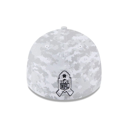 This is a Las Vegas Raiders NFL Salute To Service 2025 Grey Camo 39THIRTY Stretch Fit Cap 7