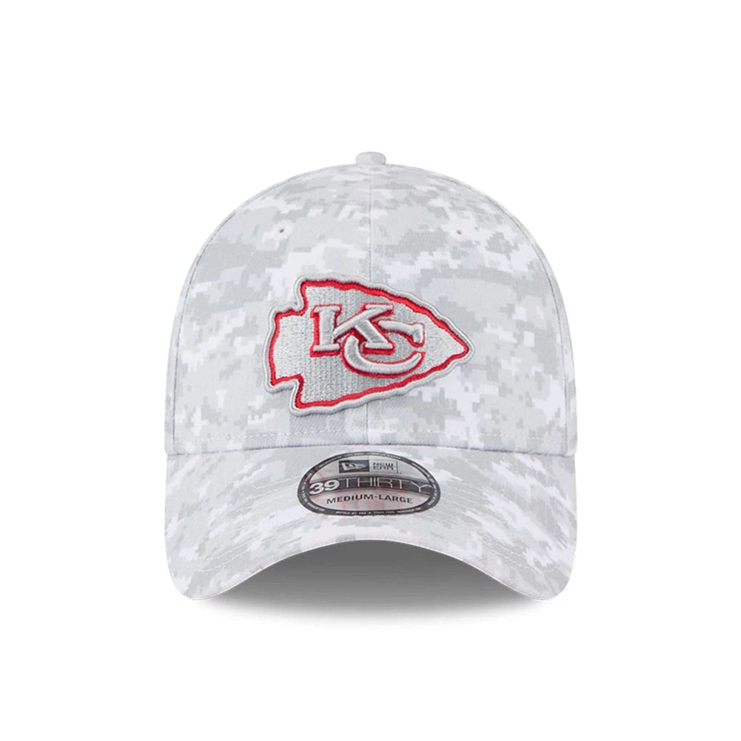 This is a Kansas City Chiefs NFL Salute To Service 2025 Grey Camo 39THIRTY Stretch Fit Cap 3
