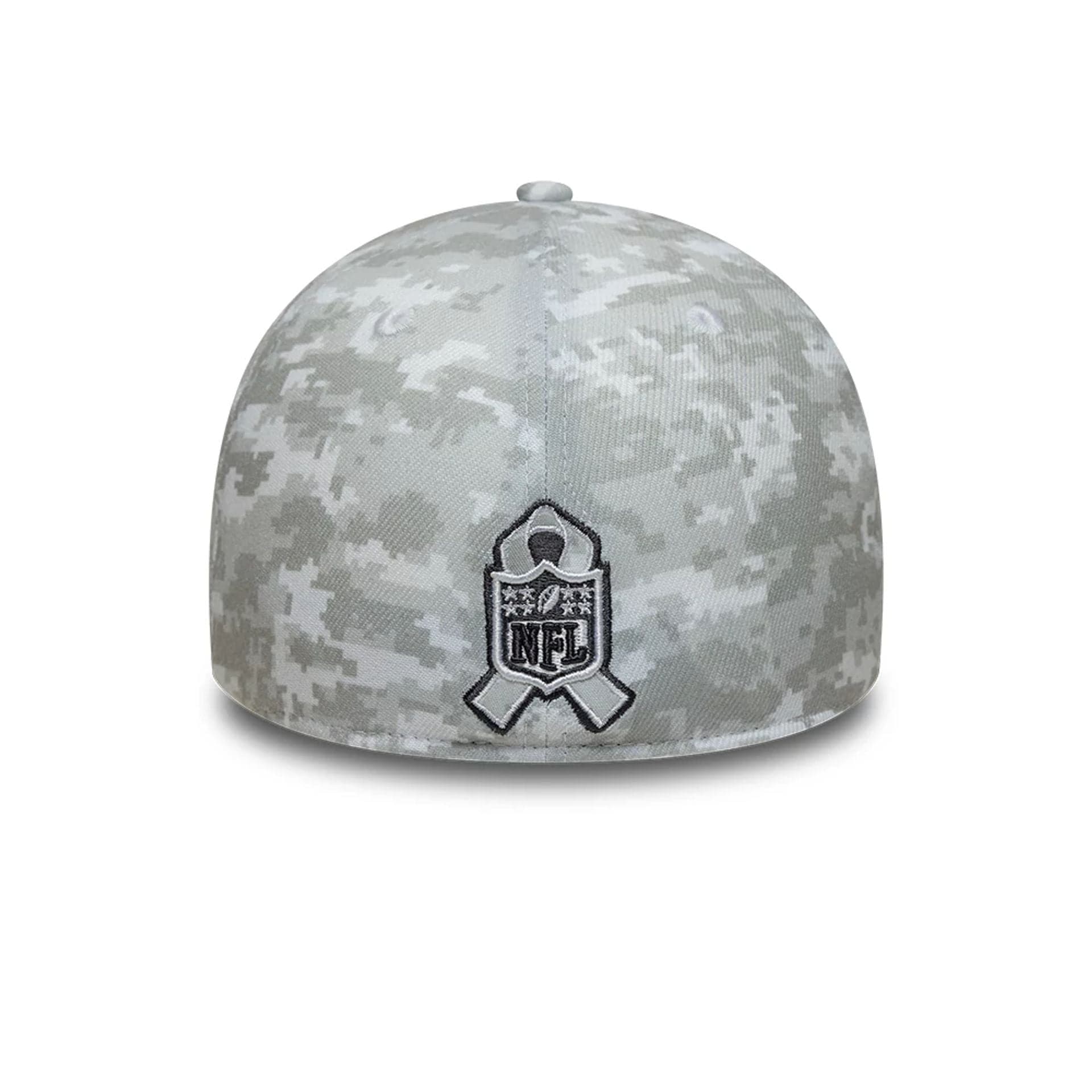 This is a LA Rams NFL Salute To Service 2025 Grey Camo 39THIRTY Stretch Fit Cap 7
