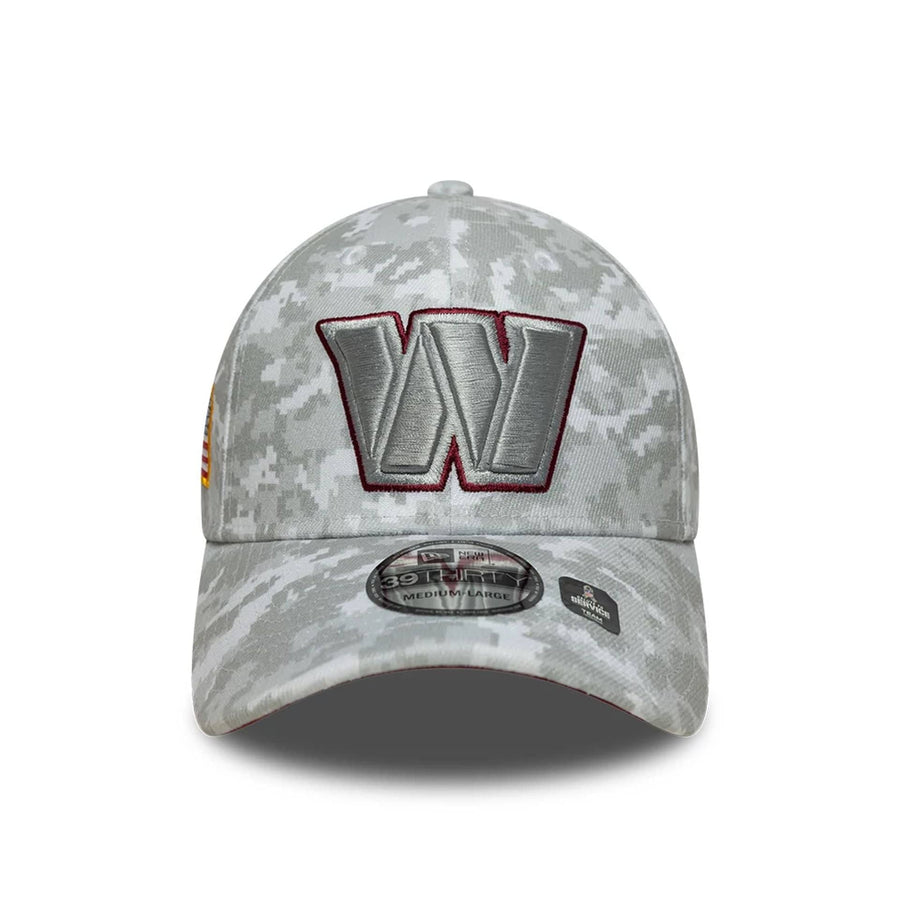 This is a Washington Commanders NFL Salute To Service 2025 Grey Camo 39THIRTY Stretch Fit Cap 4