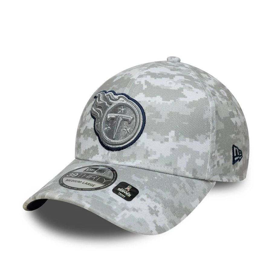 This is a Tennessee Titans NFL Salute To Service 2025 Grey Camo 39THIRTY Stretch Fit Cap 8
