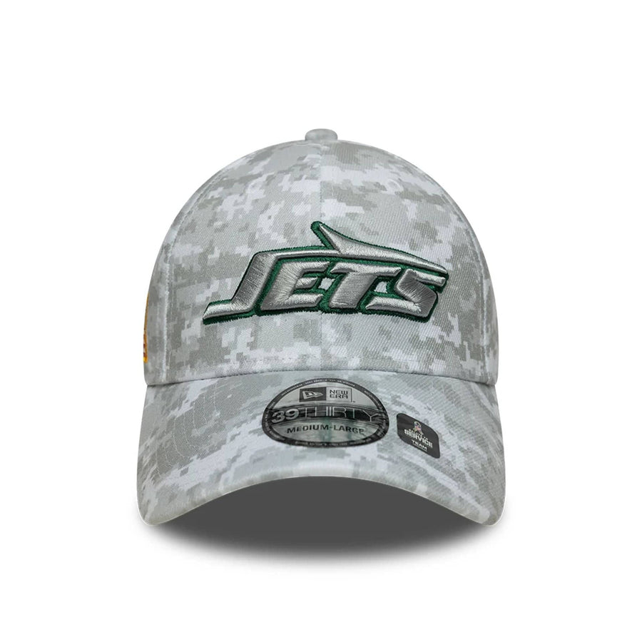 This is a New York Jets NFL Salute To Service 2025 Grey Camo 39THIRTY Stretch Fit Cap 4