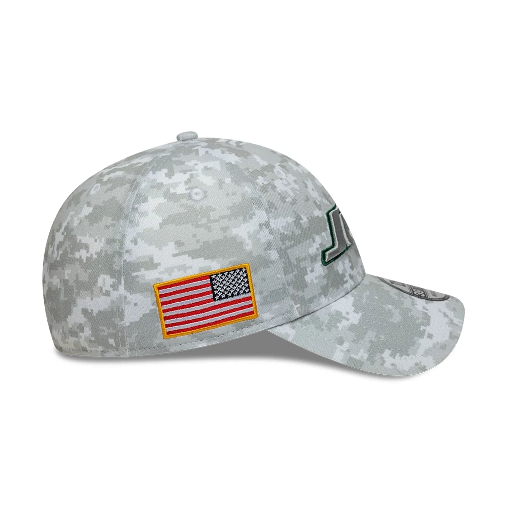 This is a New York Jets NFL Salute To Service 2025 Grey Camo 39THIRTY Stretch Fit Cap 6