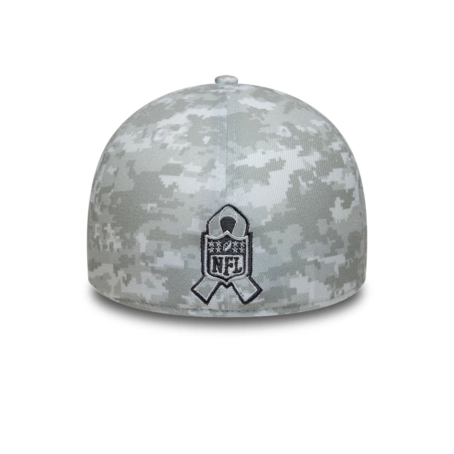 This is a San Francisco 49ers NFL Salute To Service 2025 Grey Camo 39THIRTY Stretch Fit Cap 3