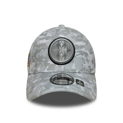 This is a Pittsburgh Steelers NFL Salute To Service 2025 Grey Camo 39THIRTY Stretch Fit Cap 4