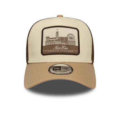 This is a New Era London Light Beige 9FORTY A-Frame Trucker Adjustable Cap 2