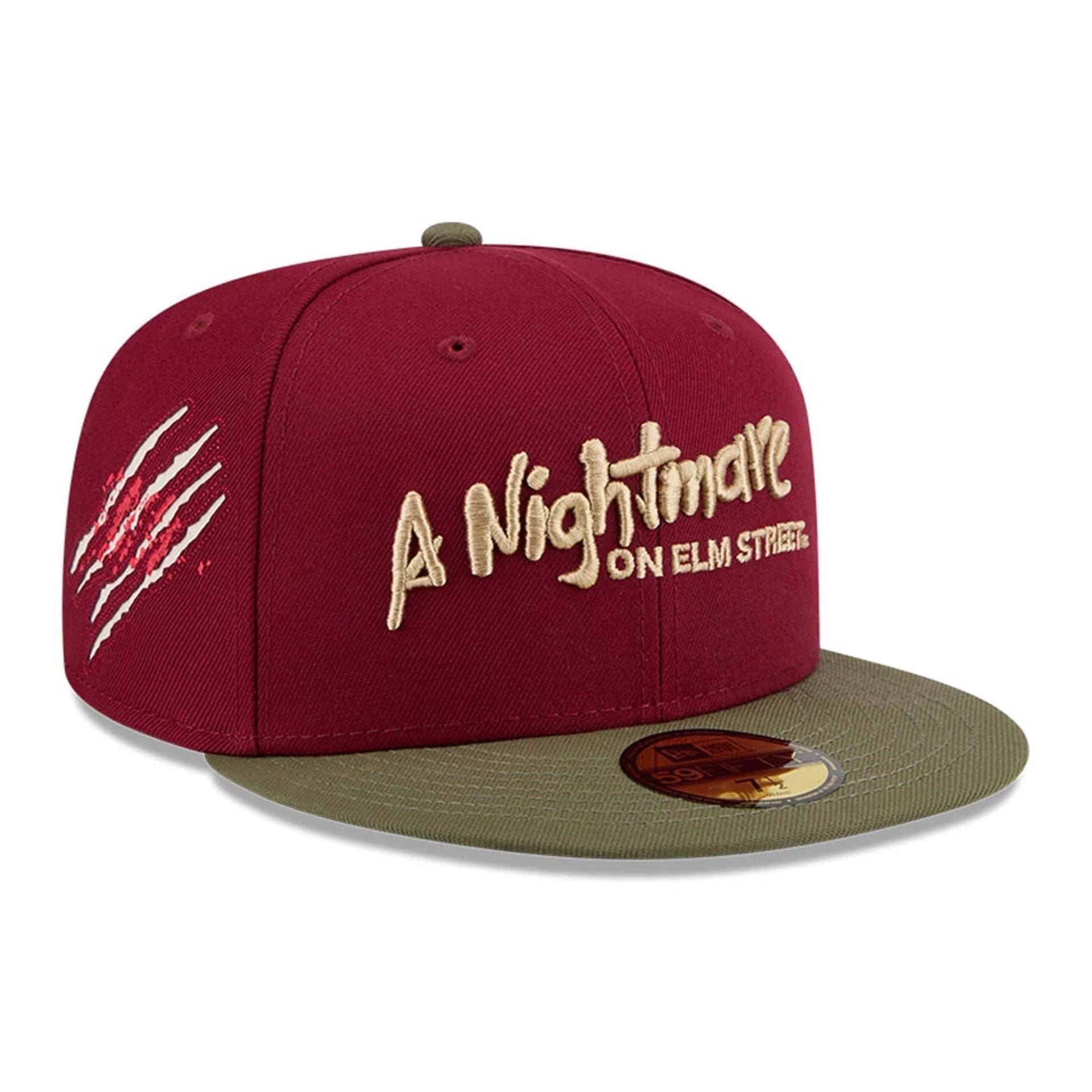 This is a A Nightmare On Elm Street Dark Red 59FIFTY Fitted Cap 1
