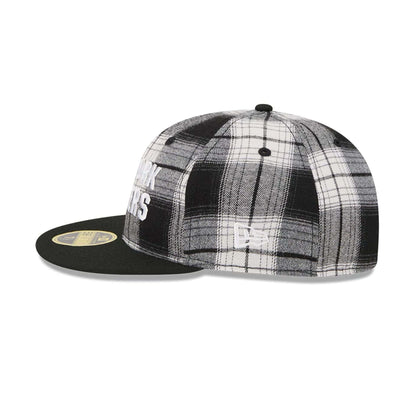This is a New York Rangers NHL Grunge Style Plaid Black Retro Crown 59FIFTY Fitted Cap 5