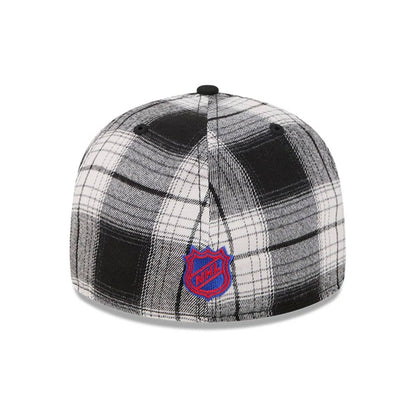 This is a New York Rangers NHL Grunge Style Plaid Black Retro Crown 59FIFTY Fitted Cap 6
