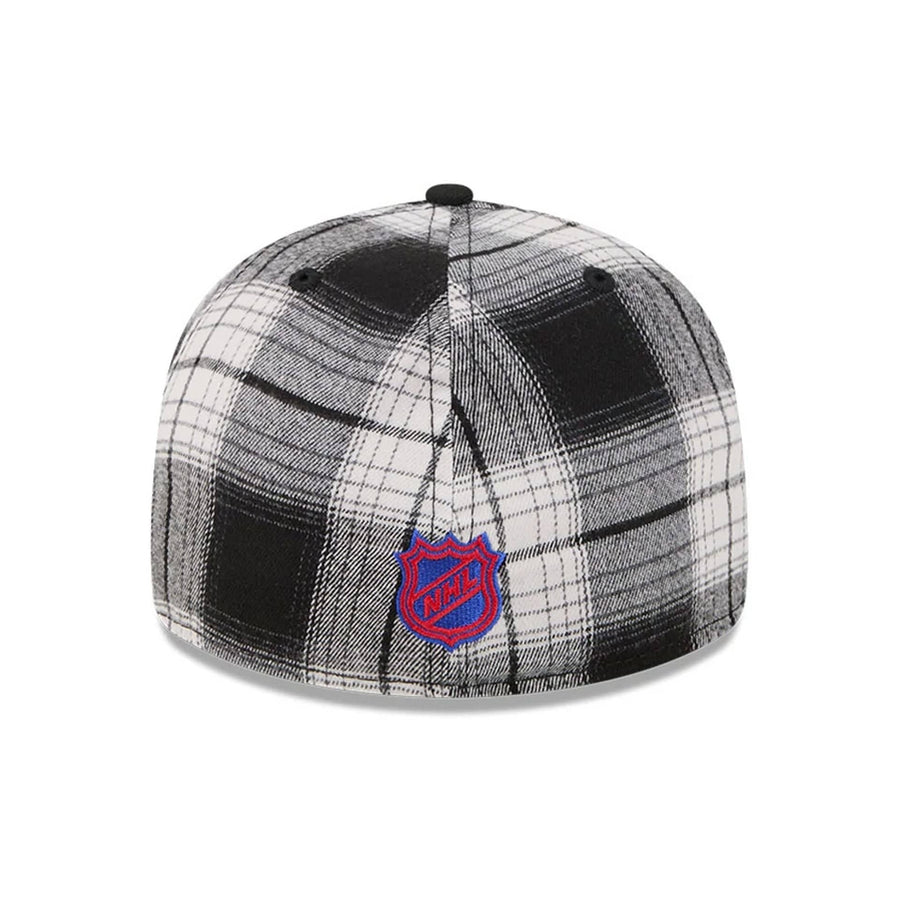 This is a New York Rangers NHL Grunge Style Plaid Black Retro Crown 59FIFTY Fitted Cap 6
