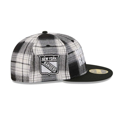 This is a New York Rangers NHL Grunge Style Plaid Black Retro Crown 59FIFTY Fitted Cap 4