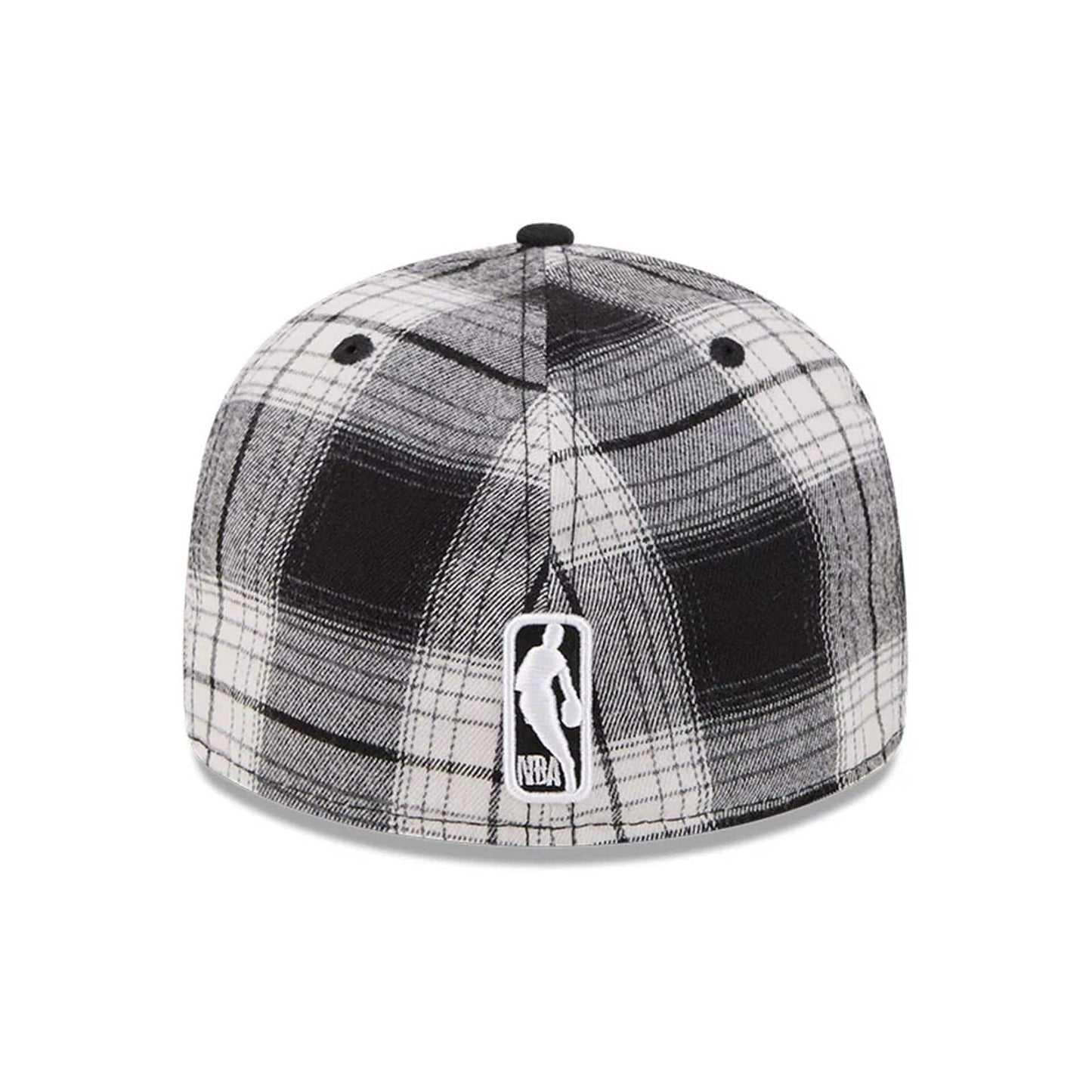 This is a Chicago Bulls NBA Grunge Style Plaid Black Retro Crown 59FIFTY Fitted Cap 6