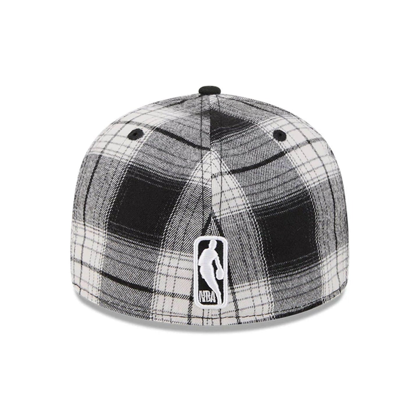 This is a Chicago Bulls NBA Grunge Style Plaid Black Retro Crown 59FIFTY Fitted Cap 6