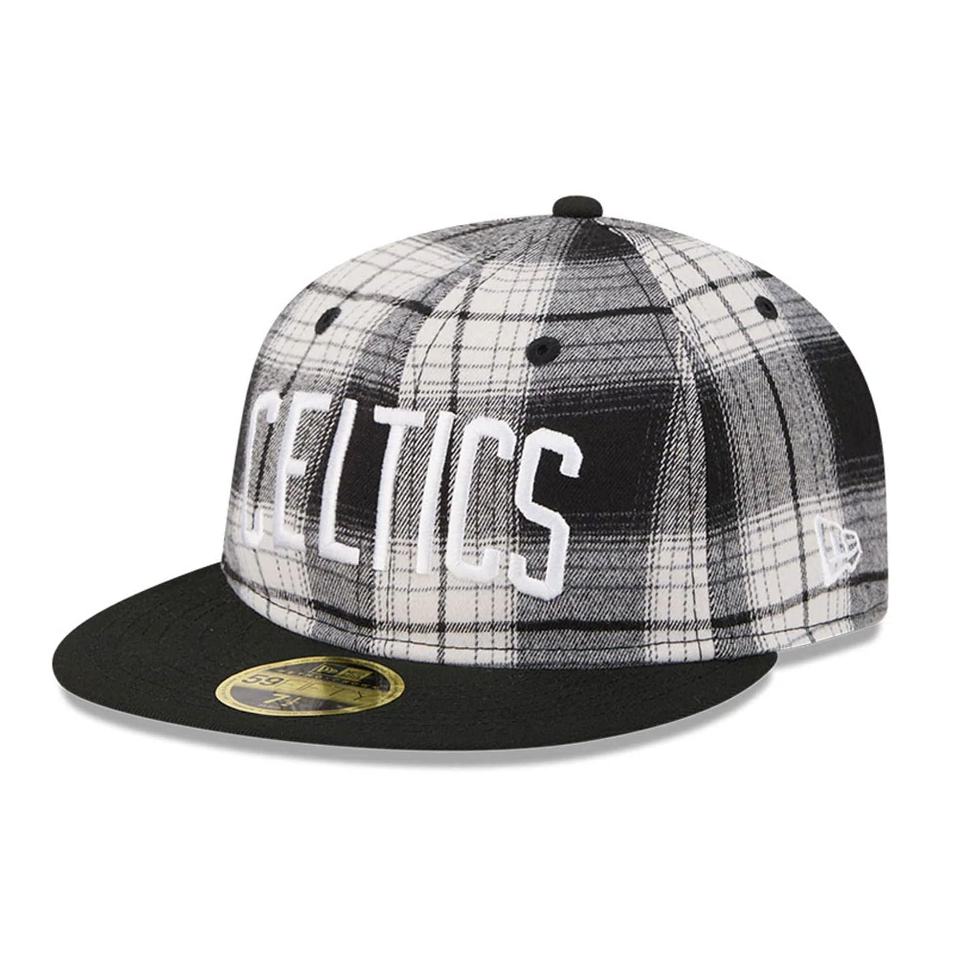 This is a Boston Celtics NBA Grunge Style Plaid Black Retro Crown 59FIFTY Fitted Cap 3