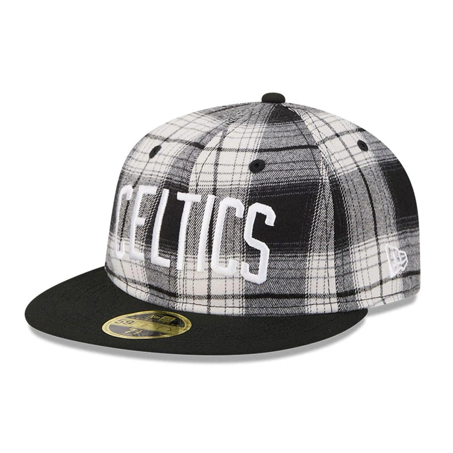 This is a Boston Celtics NBA Grunge Style Plaid Black Retro Crown 59FIFTY Fitted Cap 3