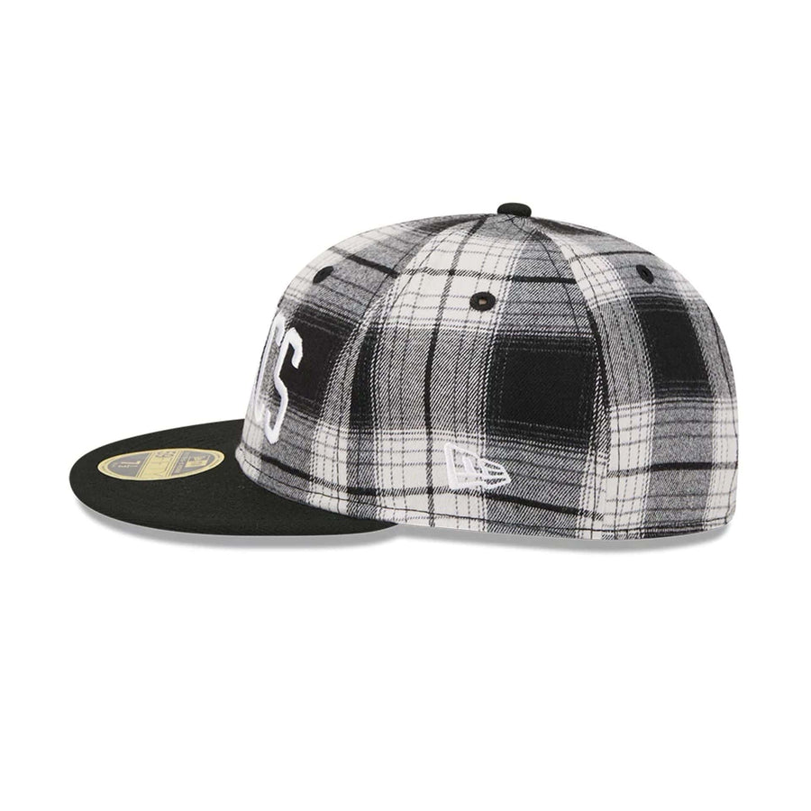 This is a Boston Celtics NBA Grunge Style Plaid Black Retro Crown 59FIFTY Fitted Cap 5