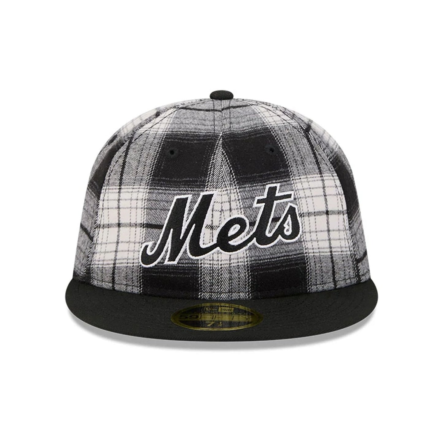 This is a New York Mets MLB Grunge Style Plaid Black Retro Crown 59FIFTY Fitted Cap 2