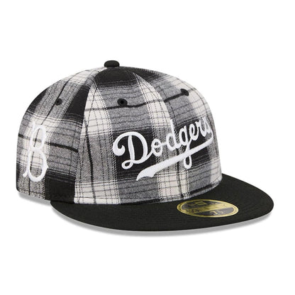 This is a Brooklyn Dodgers MLB Grunge Style Plaid Black Retro Crown 59FIFTY Fitted Cap 1