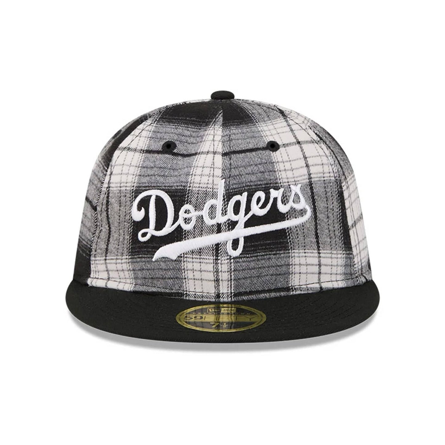 This is a Brooklyn Dodgers MLB Grunge Style Plaid Black Retro Crown 59FIFTY Fitted Cap 2
