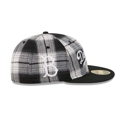 This is a Brooklyn Dodgers MLB Grunge Style Plaid Black Retro Crown 59FIFTY Fitted Cap 4