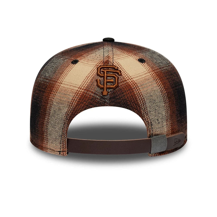 This is a San Francisco Giants MLB Grunge Style Plaid Open Brown 9FIFTY A-Frame Snapback Adjustable Cap 2