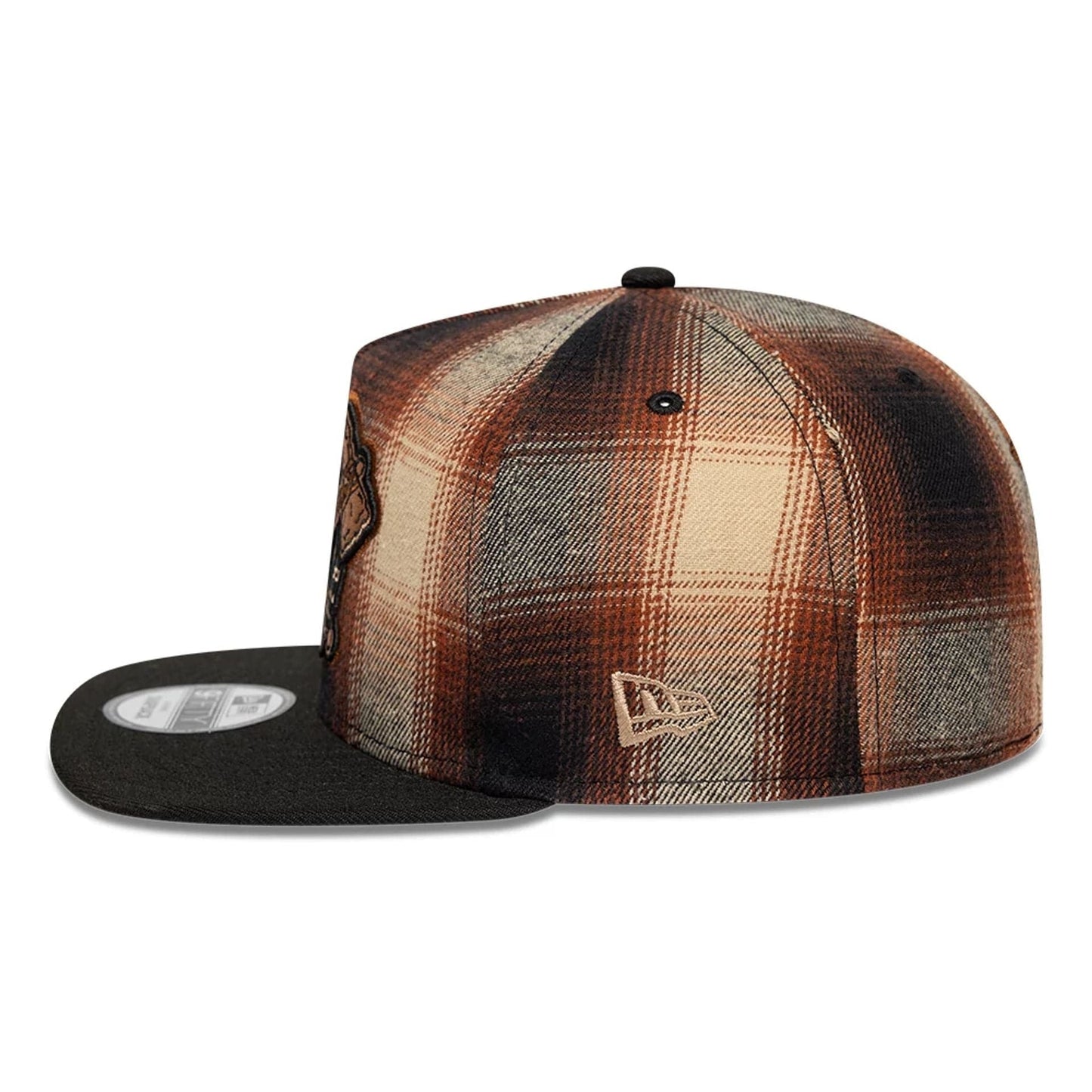 This is a Atlanta Braves MLB Grunge Style Plaid Open Brown 9FIFTY A-Frame Snapback Adjustable Cap 6