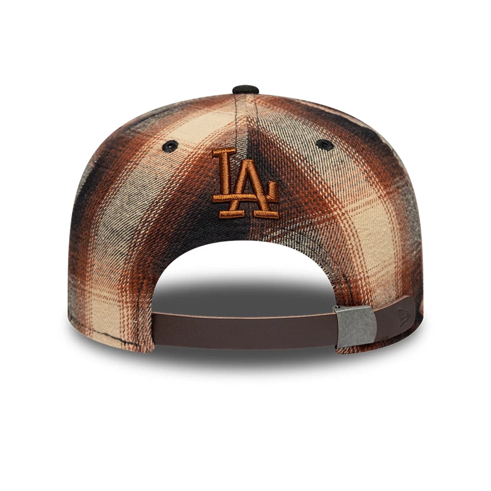 This is a LA Dodgers MLB Grunge Style Plaid Open Brown 9FIFTY A-Frame Snapback Adjustable Cap 2