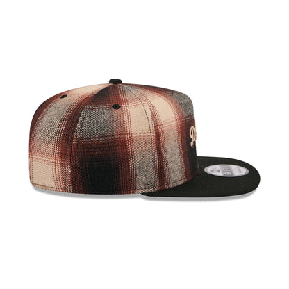 This is a LA Dodgers MLB Grunge Style Plaid Open Brown 9FIFTY A-Frame Snapback Adjustable Cap 6