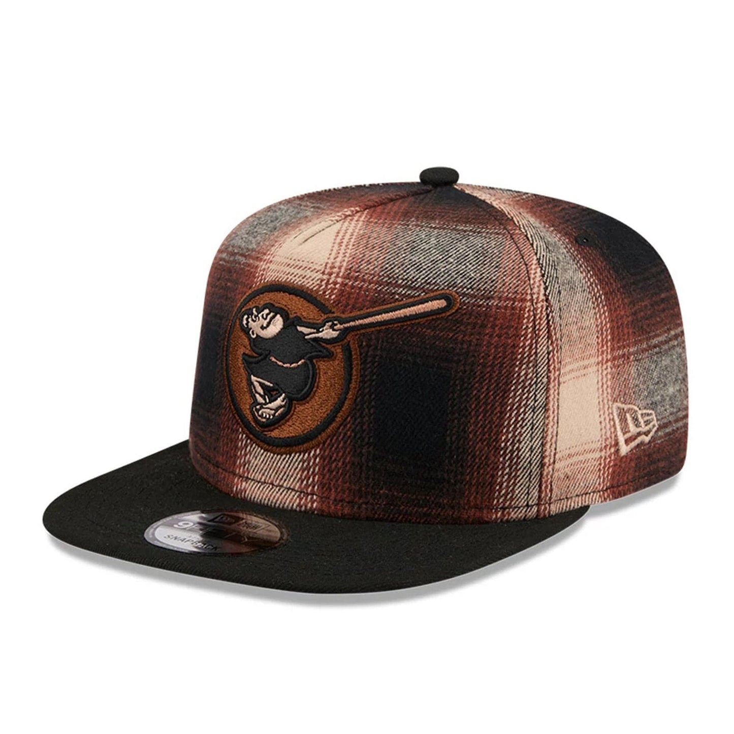 This is a San Diego Padres MLB Grunge Style Plaid Open Brown 9FIFTY A-Frame Snapback Adjustable Cap 1