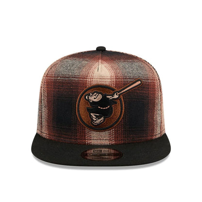 This is a San Diego Padres MLB Grunge Style Plaid Open Brown 9FIFTY A-Frame Snapback Adjustable Cap 4