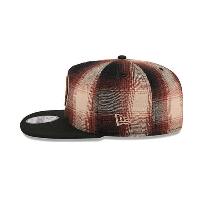 This is a New York Yankees MLB Grunge Style Plaid Open Brown 9FIFTY A-Frame Snapback Adjustable Cap 6