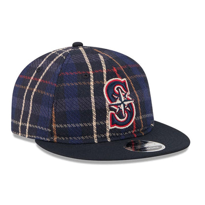 This is a Seattle Mariners MLB Grunge Style Plaid Open Blue Retro Crown 9FIFTY Adjustable Cap 4