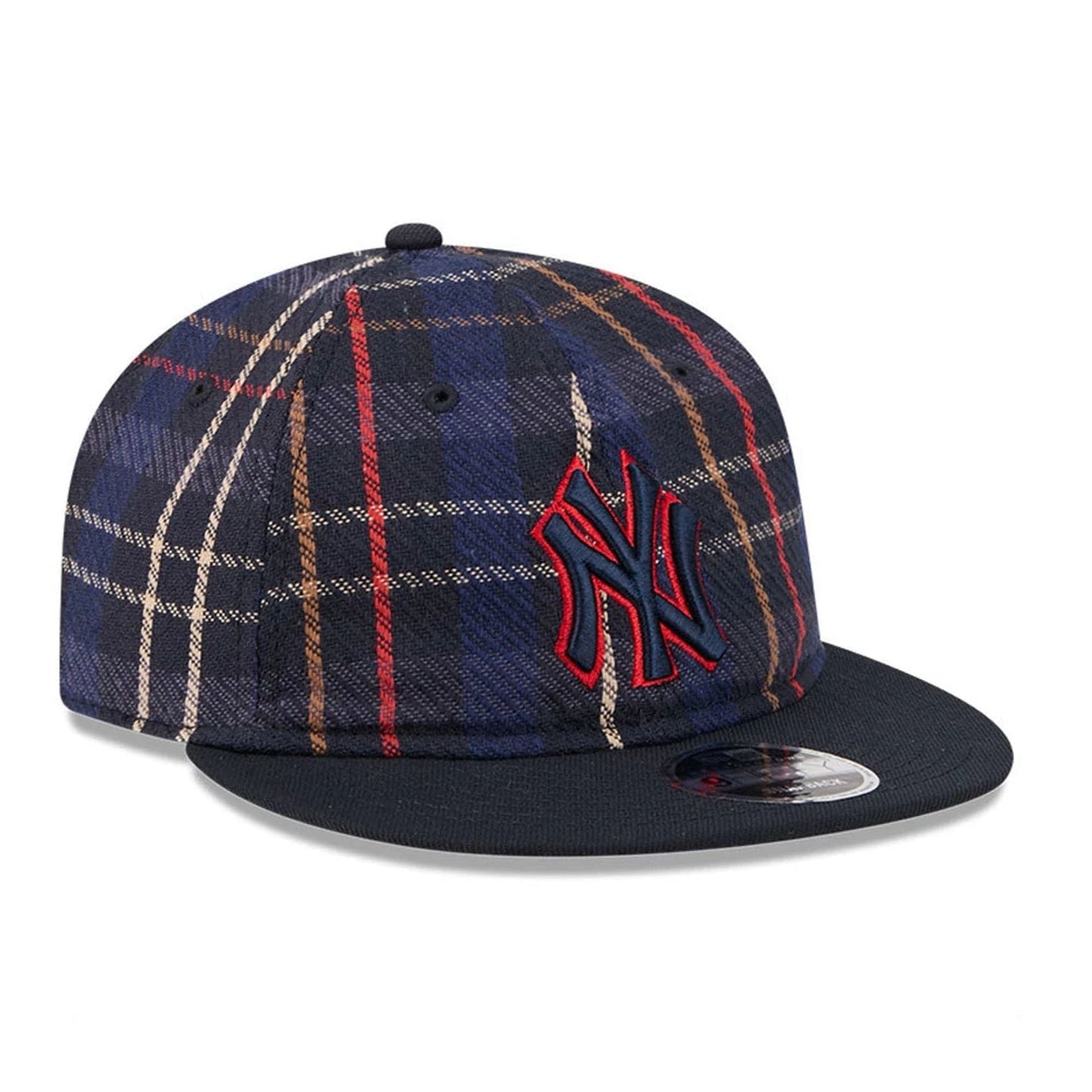This is a New York Yankees MLB Grunge Style Plaid Open Blue Retro Crown 9FIFTY Adjustable Cap 4