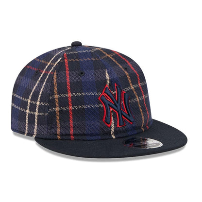 This is a New York Yankees MLB Grunge Style Plaid Open Blue Retro Crown 9FIFTY Adjustable Cap 4