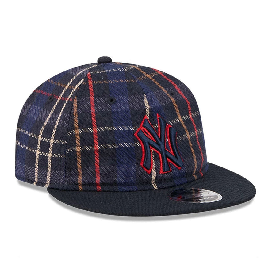 This is a New York Yankees MLB Grunge Style Plaid Open Blue Retro Crown 9FIFTY Adjustable Cap 4