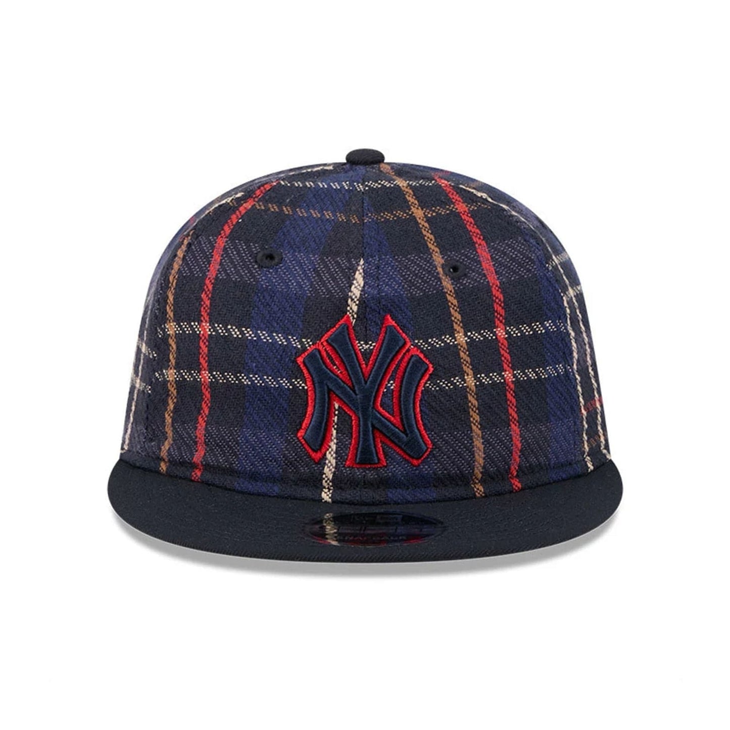 This is a New York Yankees MLB Grunge Style Plaid Open Blue Retro Crown 9FIFTY Adjustable Cap 3