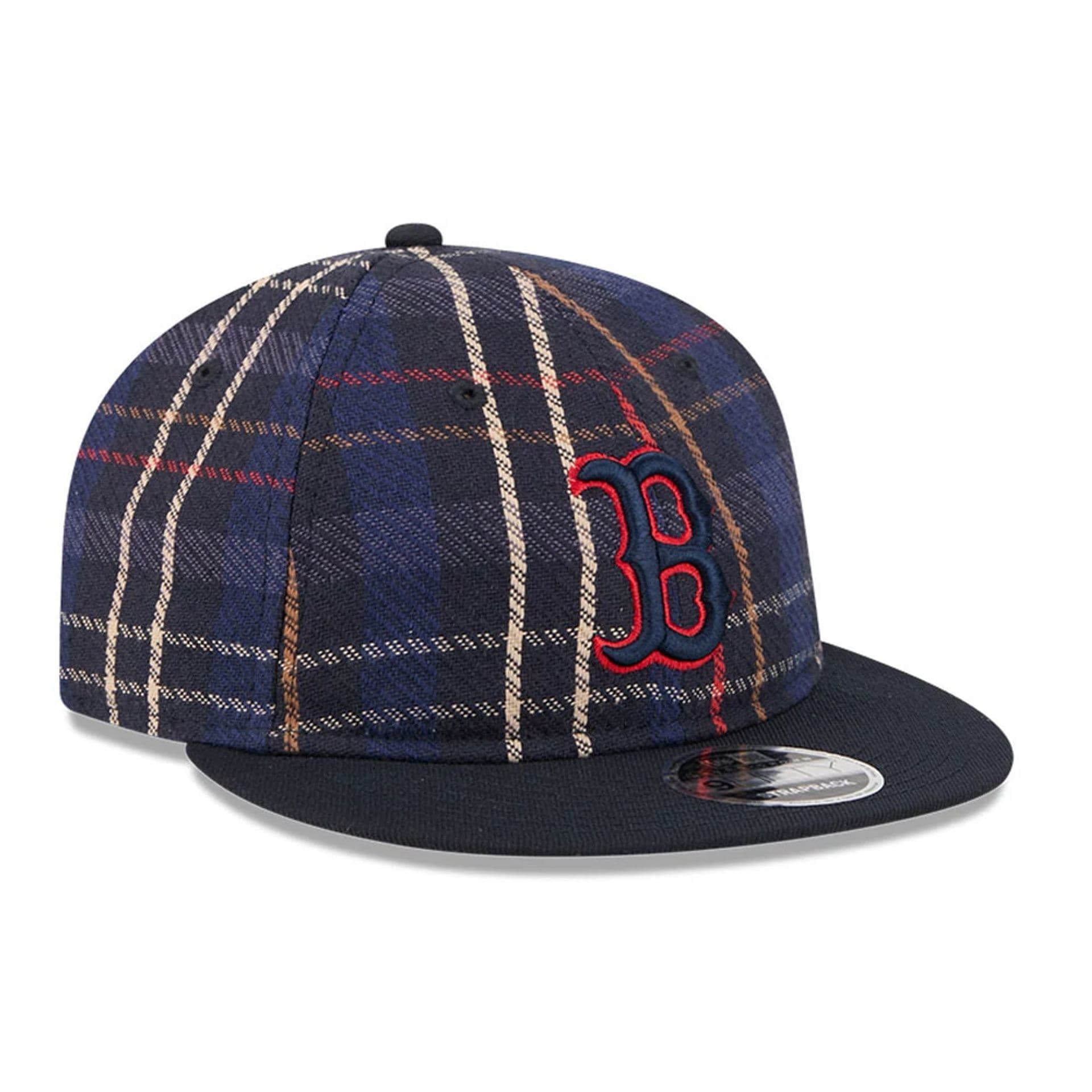 This is a Boston Red Sox MLB Grunge Style Plaid Open Blue Retro Crown 9FIFTY Adjustable Cap 4