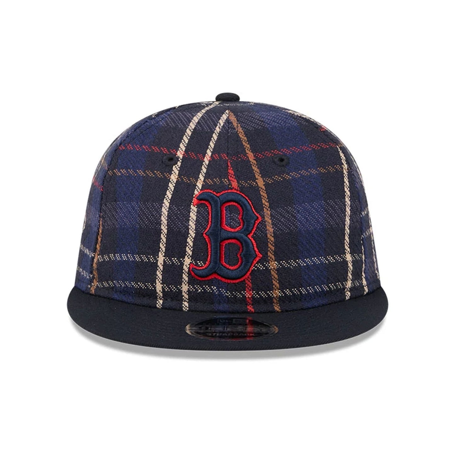 This is a Boston Red Sox MLB Grunge Style Plaid Open Blue Retro Crown 9FIFTY Adjustable Cap 3