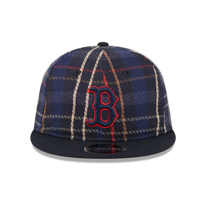 This is a Boston Red Sox MLB Grunge Style Plaid Open Blue Retro Crown 9FIFTY Adjustable Cap 3