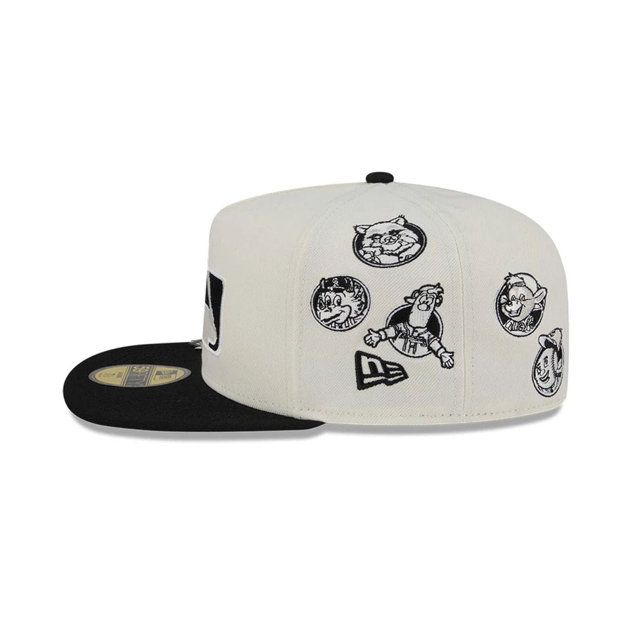 This is a MLB All Over MLB National League Mascots White 59FIFTY A-Frame Fitted Cap 4