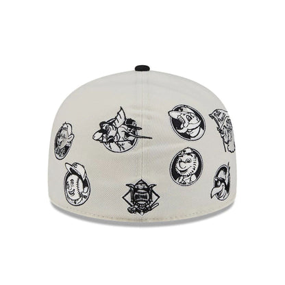 This is a MLB All Over MLB National League Mascots White 59FIFTY A-Frame Fitted Cap 6