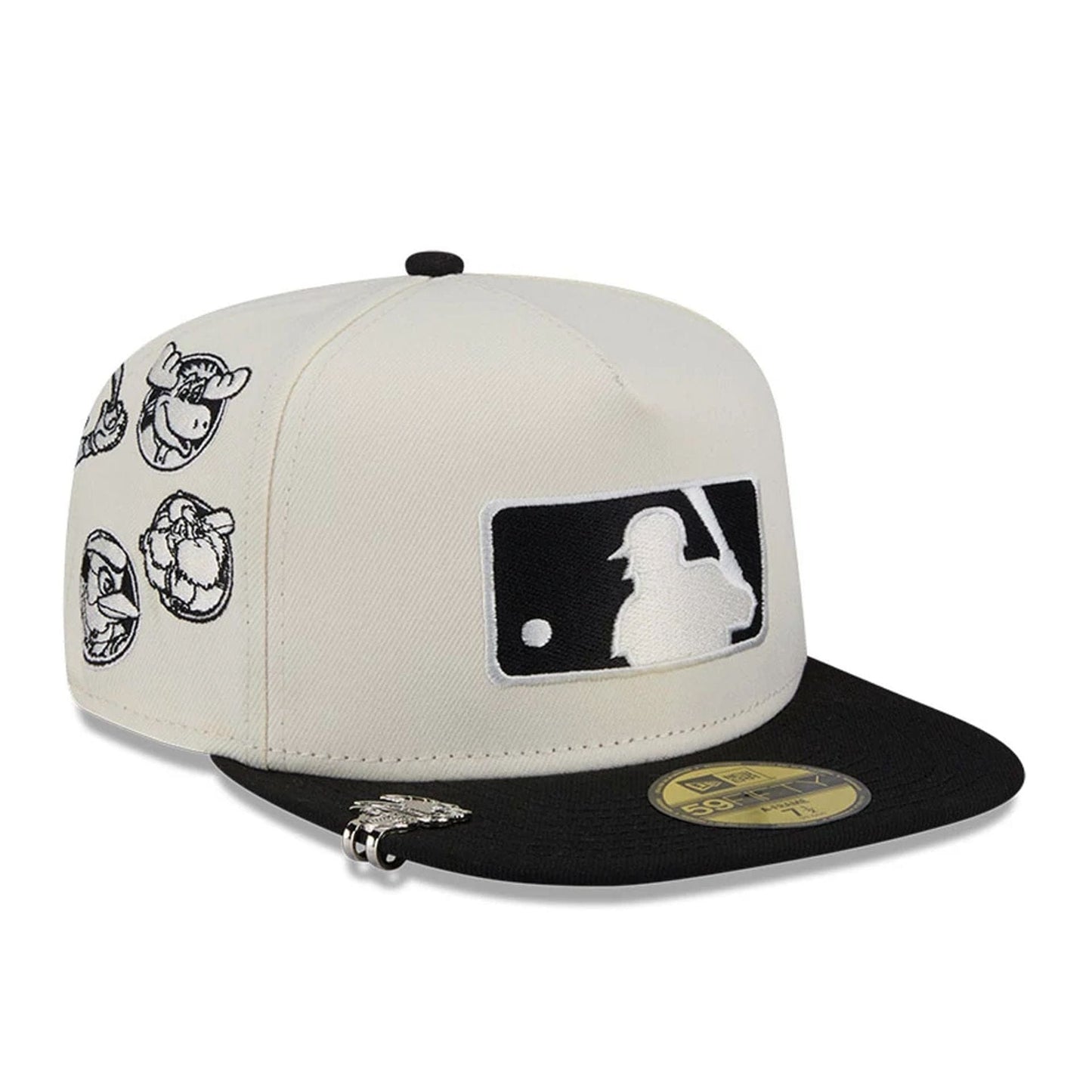 This is a MLB All Over MLB American League Mascots White 59FIFTY A-Frame Fitted Cap 4