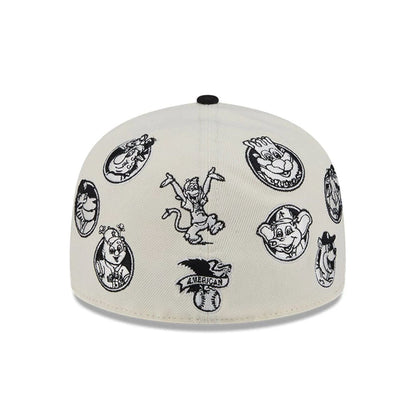 This is a MLB All Over MLB American League Mascots White 59FIFTY A-Frame Fitted Cap 5