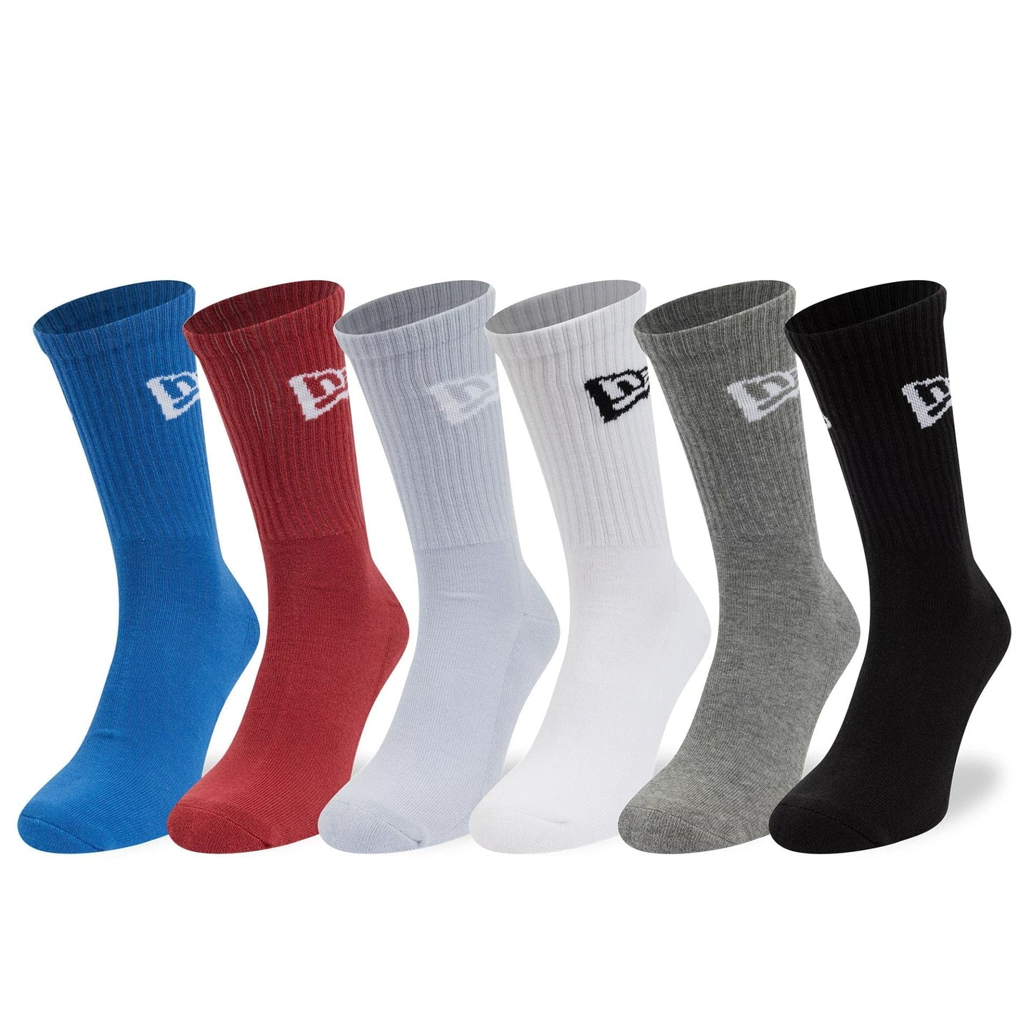 Pictured is this New Era Flag 6 Pack Crew Socks in Multi. 1